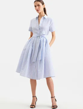Hemdblusenkleid mit schwingendem Rock aus Leinen Mix, slim Blau 42 - Seidensticker - FashionsVida