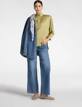 Jeans de mujer 5 bolsillos mid wide leg "wanda" pierna amplia y línea que estiliza la silueta - Elena Miró - FashionsVida