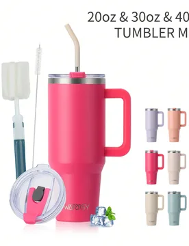 Pieza Taza de café aislada para viajes WATERSY, opciones de capacidad 40oz/1182ml, 30oz/891ml, 20oz/591ml, con tapa con pajita y asa, botella de agua - Shein - FashionsVida