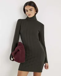 Womens Mini Dress Green Long Sleeve Cosy Wide Ribbed - Dark Green - Size X-Small