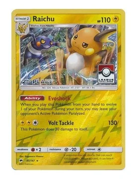 Pokemon SM Burning Shadows 041/147 Raichu (League Promo 2nd Place) - Pokémon - FashionsVida