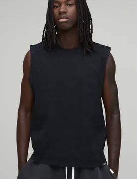 Herren Kastenförmiges Tanktop Mit Nahtdetails Aus Gewaschenem Premium-Interlock Black Größe XL - boohooMAN - FashionsVida