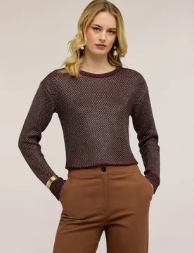 Jersey de mujer con tejido de red lurex modelo corto con ajuste regular - Motivi - FashionsVida