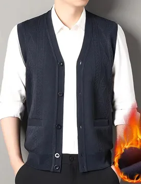 Men'S Solid Color Breathable Vest Shirt Men'S Plaid Knitted Cardigan Plus Velvet Men'S Loose Men Sweaters For Fall And Winter - Aliexpress - FashionsVida