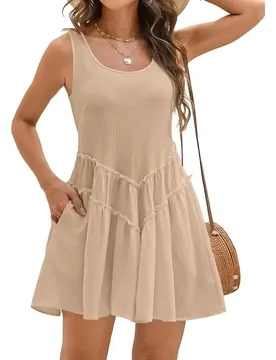 Formele Jurken Sleeveless Suspender Solid Color A-line Lace Pocket Dress Women's Beach New Elegant Dress - Aliexpress - FashionsVida