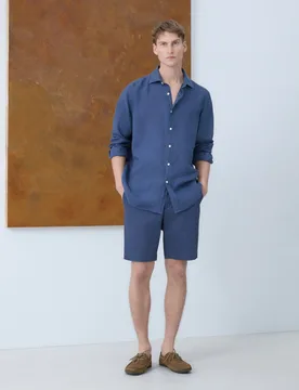 Camisa de lino lisa de hombre - Emidio Tucci - FashionsVida