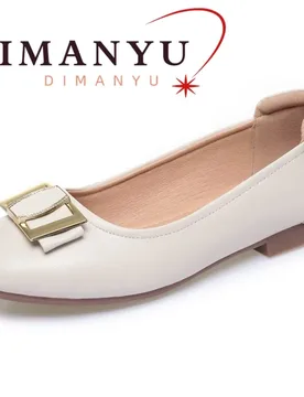 DIMANYU Women Genuine Leather Shoes  Round Toe Square Buckle Slip‑on Ladies Dress Shoes Work Daily Walking Office Shoes Women - Aliexpress - FashionsVida