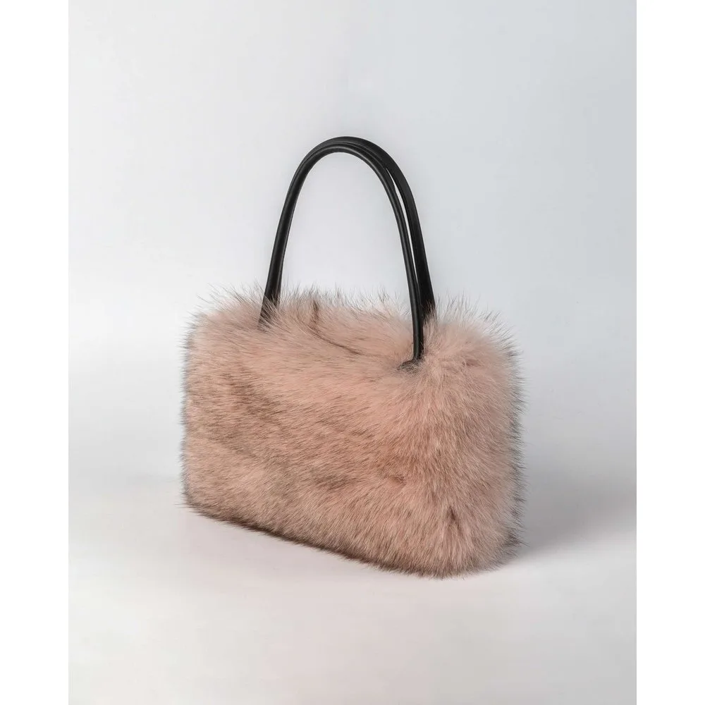 Bolso de pelo de zorro con asas de cuero - De la Roca - FashionsVida