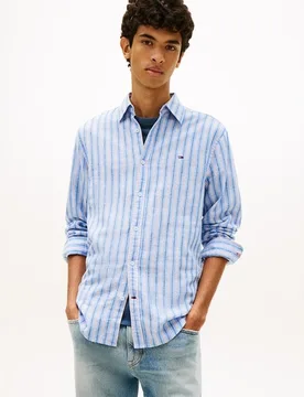 Camisa de hombre en lino a rayas regular fit - Tommy Jeans - FashionsVida