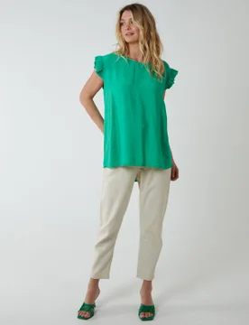 Button Back Frill Shoulder Top - M/L / GREEN - female - Blue Vanilla - FashionsVida
