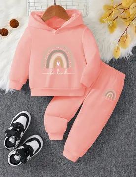 Conjunto de sudadera casual con estampado de arcoíris para niña joven, para la escuela en otoño 4Y - Shein - FashionsVida