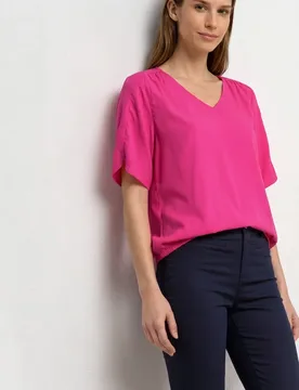 Kurzarm Blusenshirt mit V-Neck female Pink - Street One - FashionsVida