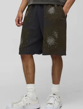 Herren Weite Passform Gewaschene Strass-Jersey-Shorts Charcoal Größe Large - boohooMAN - FashionsVida