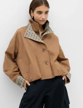 Check Contrast Bomber Jacket Caramel female - M&S - FashionsVida