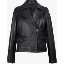 Cazadora de piel de mujer estilo biker con cremallera