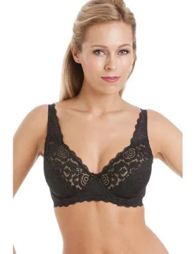 Women's Classic Floral Lace Underwired Bra in Black Size: 34C - Black - Size: 34C - Camille - FashionsVida