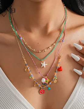 DOO MEI 4 Pcs/set Colorful Glass Beaded Chokers Necklaces Dripping Oil Heart Flower Moon Star Pendant Necklace Bohemian Jewelry - Aliexpress - FashionsVida