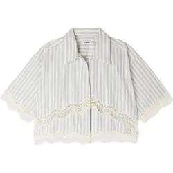 Camisa de mujer de corte ancho corta 100% algodón a rayas