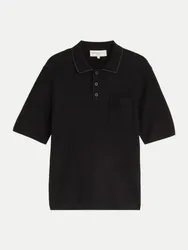 Rippenstrick-Poloshirt Schwarz L