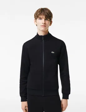 Regular Fit Brushed Fleece Mens Sweatshirt With Zipper - Black Cotton - Size Medium - Lacoste - FashionsVida
