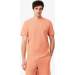 Camiseta de hombre de algodón de rayas con textura en rosa de manga corta