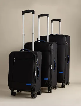 Set of 3 Seville 4 Wheel Soft Suitcases Black - M&S - FashionsVida