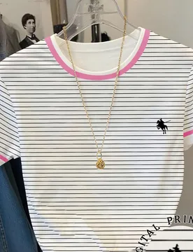 Camiseta casual de mujer de cuello redondo y manga corta a rayas, versátil para el verano XXL - Shein - FashionsVida