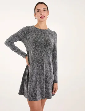 Metallic Diamante Swing Dress - S / SILVER - female - Blue Vanilla - FashionsVida