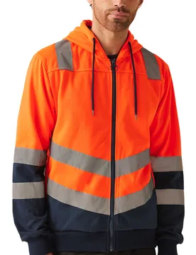 Mens Adults Hi Vis Pro Full Zip Hoodie Orange Navy Grey - Size 2xl - Regatta - FashionsVida