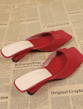 Sandalias negras de tacón alto con punta cuadrada y abierta para mujer, sandalias rojas casuales y versátiles sin talón tipo mule para mujer CN37 - Shein - FashionsVida
