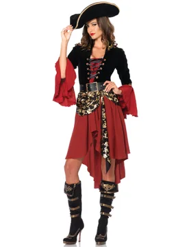 Verruchte Piratin Damenkostüm Kapitänin rot-schwarz-gold - LEG-AVENUE - FashionsVida