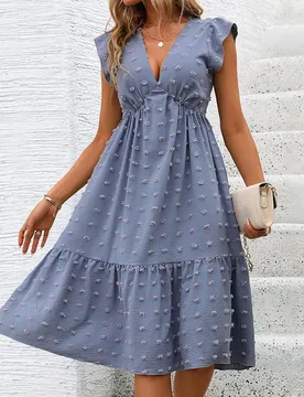 Women's Summer Lotus Sleeve Skirt Blue Loose Jacquard Dress - Aliexpress - FashionsVida