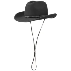 Cowboy Hat with Chin Strap by - black - Female - Size: M (56-57 cm)