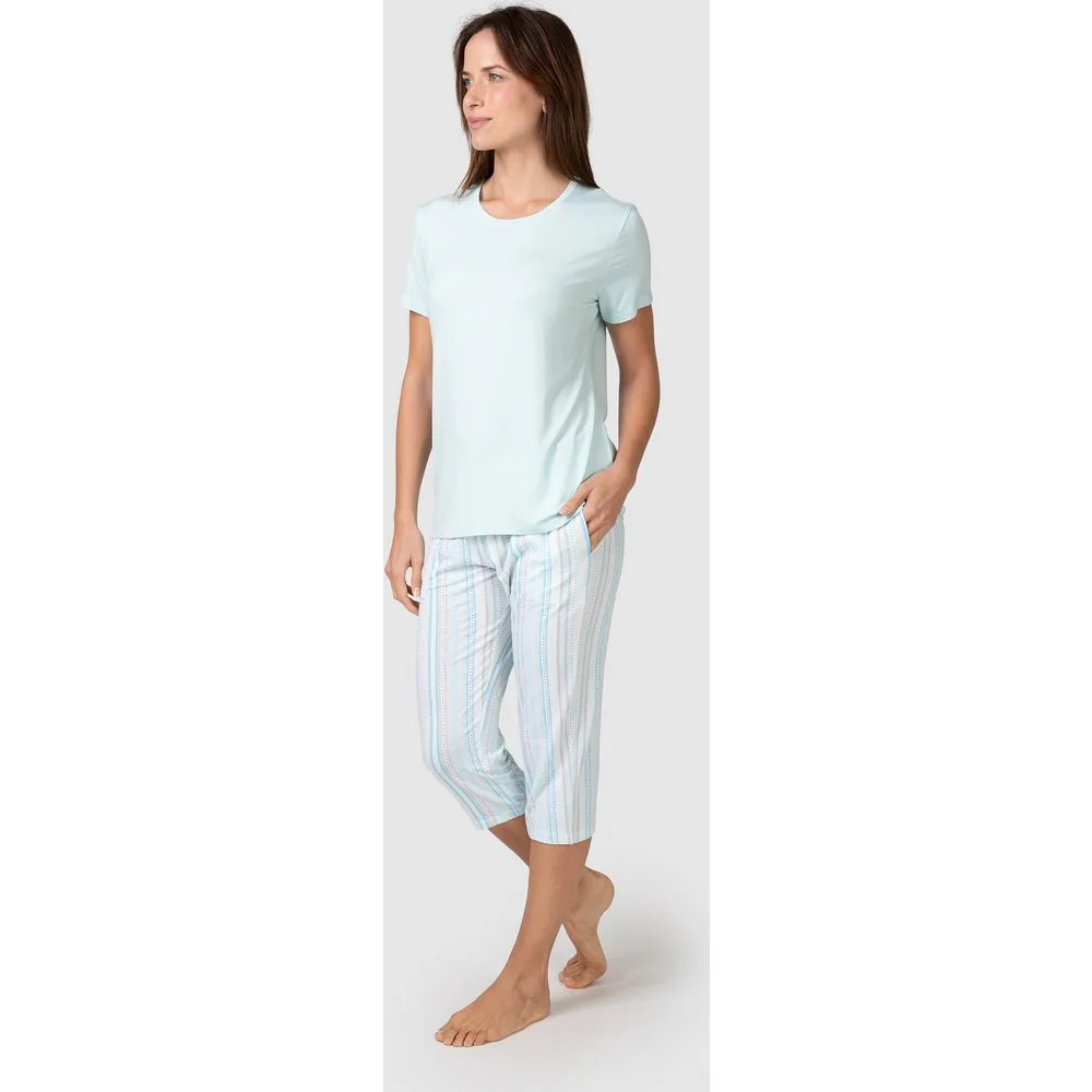Pijama completo de mujer manga corta liso y cuello redondo - Massana - FashionsVida
