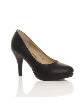 Women's High Heel Court Shoes in Black Size: 6 - Black - Size: 6 - Ajvani - FashionsVida