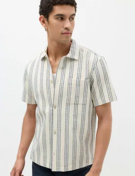 Pure Cotton Textured Short Sleeve Shirt Natural Mix male - M&S - FashionsVida