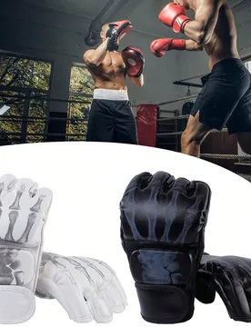 Par de guantes de entrenamiento de boxeo MMA de media uña para adultos, adecuados para Sanda, Muay Thai, MMA y otros deportes. Blanco, negro - ¡Perf - Shein - FashionsVida