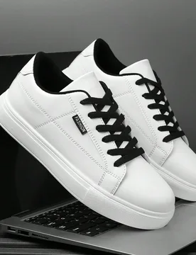 Zapatos deportivos casuales de unicolor con letras personalizadas en blanco y cortes para hombres, zapatillas planas versátiles y minimalistas para u - Shein - FashionsVida