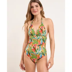 Bañador de mujer cuello halter estampado con relleno
