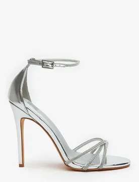Wheres Womens 'Quinley' Embellished Strappy Stiletto Heels - Silver - Size Uk 8 - Where's That From - FashionsVida