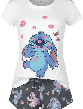 Disney Schlafanzug - Kiss Kiss - S bis 3XL - für Damen - Größe L - multicolor - EMP exklusives Merchandise! - Frauen - female - Lilo & Stitch - FashionsVida