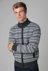 Mens Jacquard Fleece-Lined Zip-Through Cardigan