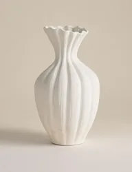Large Fluted Neck Ceramic Vase Cream