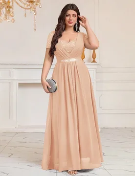 Vestido largo formal de fiesta para talla grande con escote corazón, lentejuelas, encaje floral, contraste de color, pedrería, cinta en la cintura, - Shein - FashionsVida