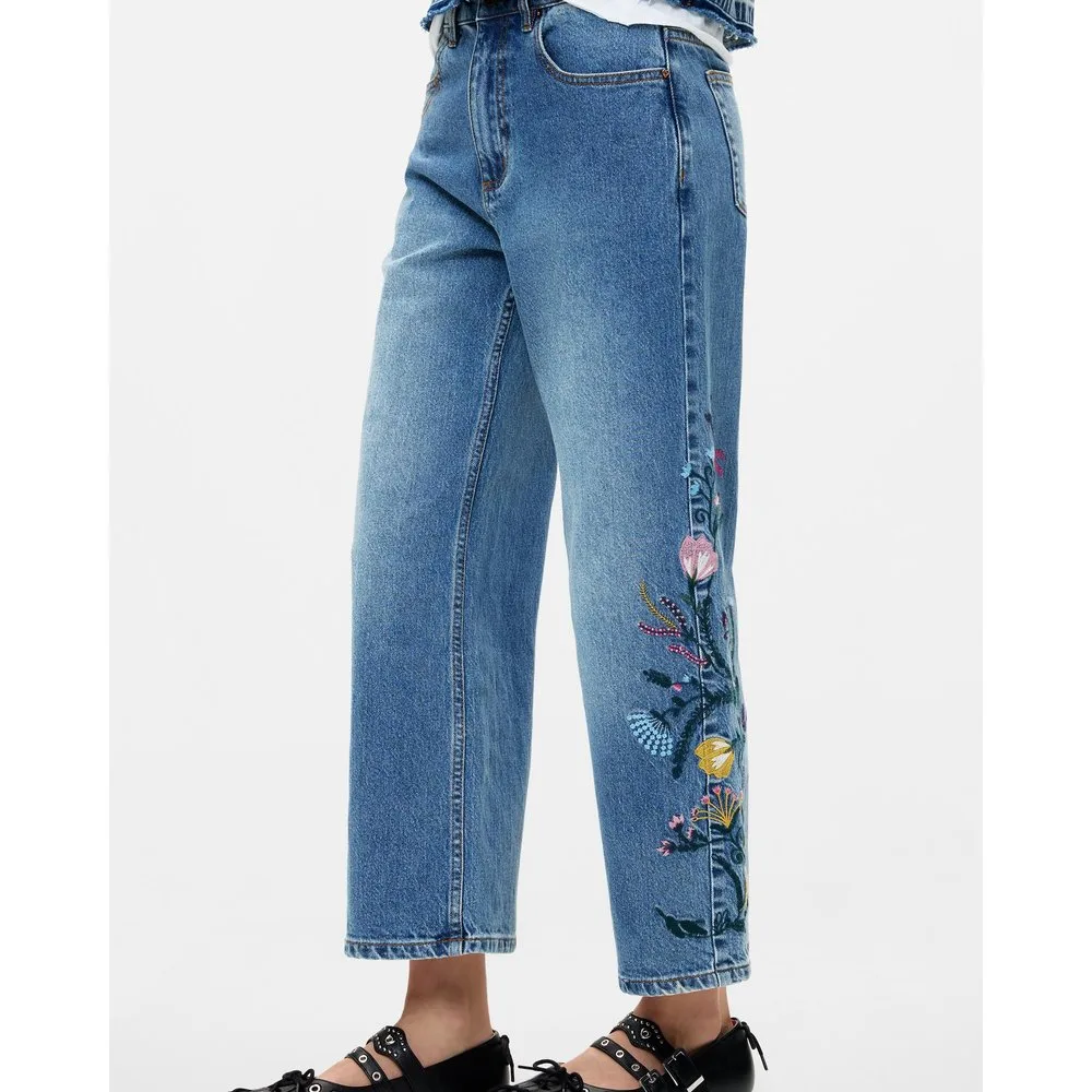 Pantalón de mujer flores vaquero - Desigual - FashionsVida