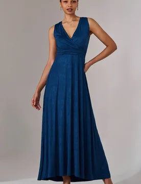 Women's Ella Wrap Bodice Jersey Maxi Dress in Navy Size: 14 - Navy - Size: 14 - Jolie Moi - FashionsVida