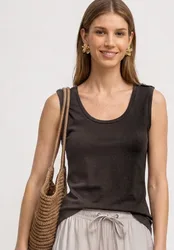 Top mit Rounded V-Neck und Knopfdetail female Braun