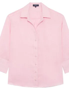 Camisa de mujer con manga francesa en lino 100% - Caroll - FashionsVida