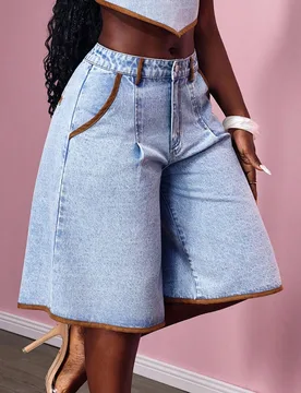 Pantalones cortos de mezclilla con bolsillos y botones para uso casual y diario para mujeres de talla grande Talla 4XL alta - Shein - FashionsVida