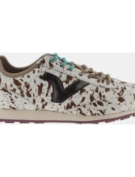 Zapatillas deportivas de mujer de piel animal print con logotipo metalizado y doble cordón - Victoria - FashionsVida
